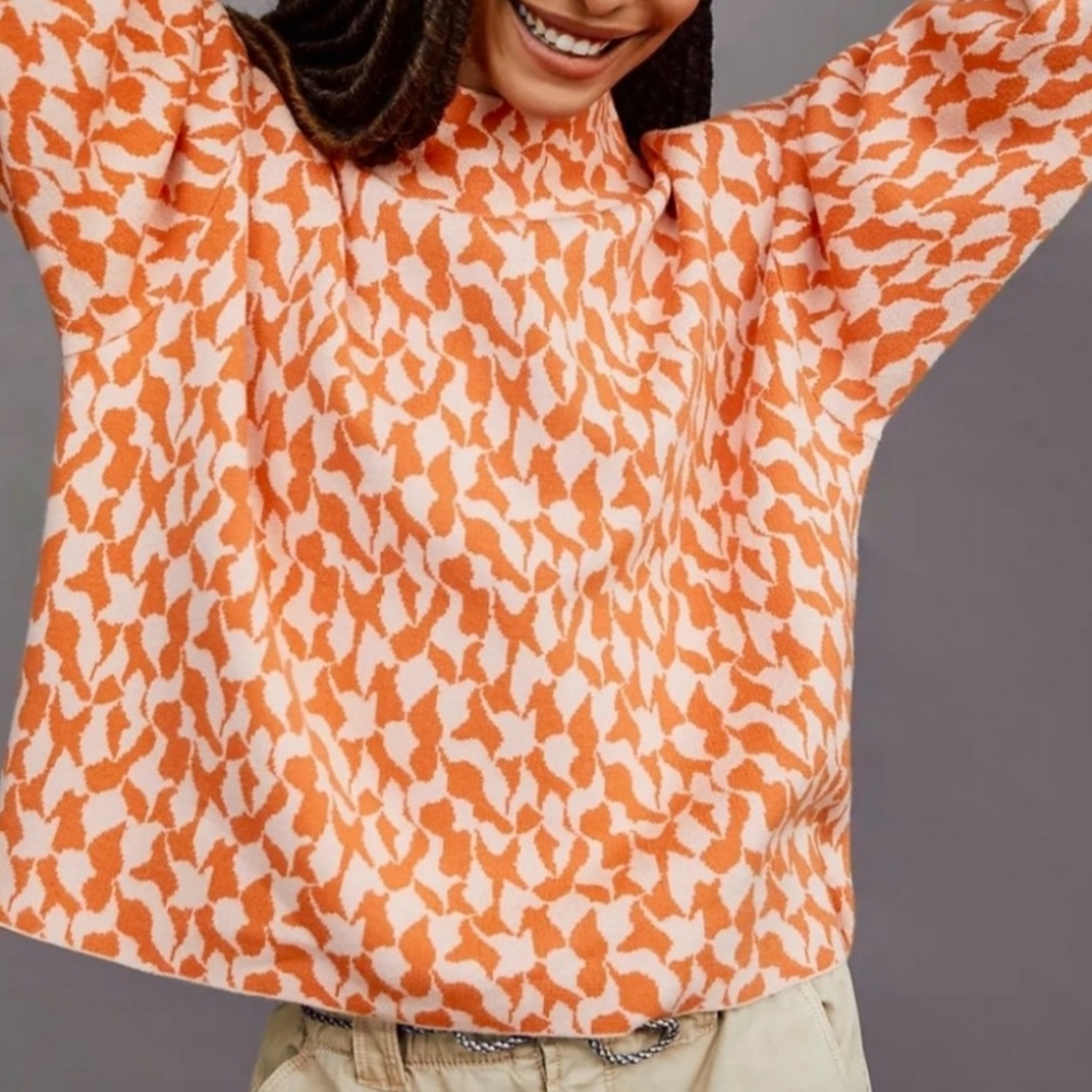 Anthropologie Maeve Orange & Pink Mock Neck Sweater Size S